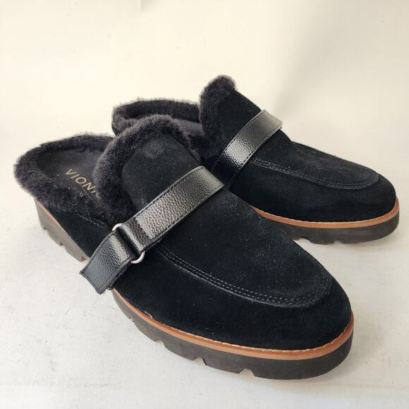 Vionic Kaylen Faux Fur Lined Suede Mule Size 6.5 Black Slip-on Arch Support Shoe - Picture 1 of 8